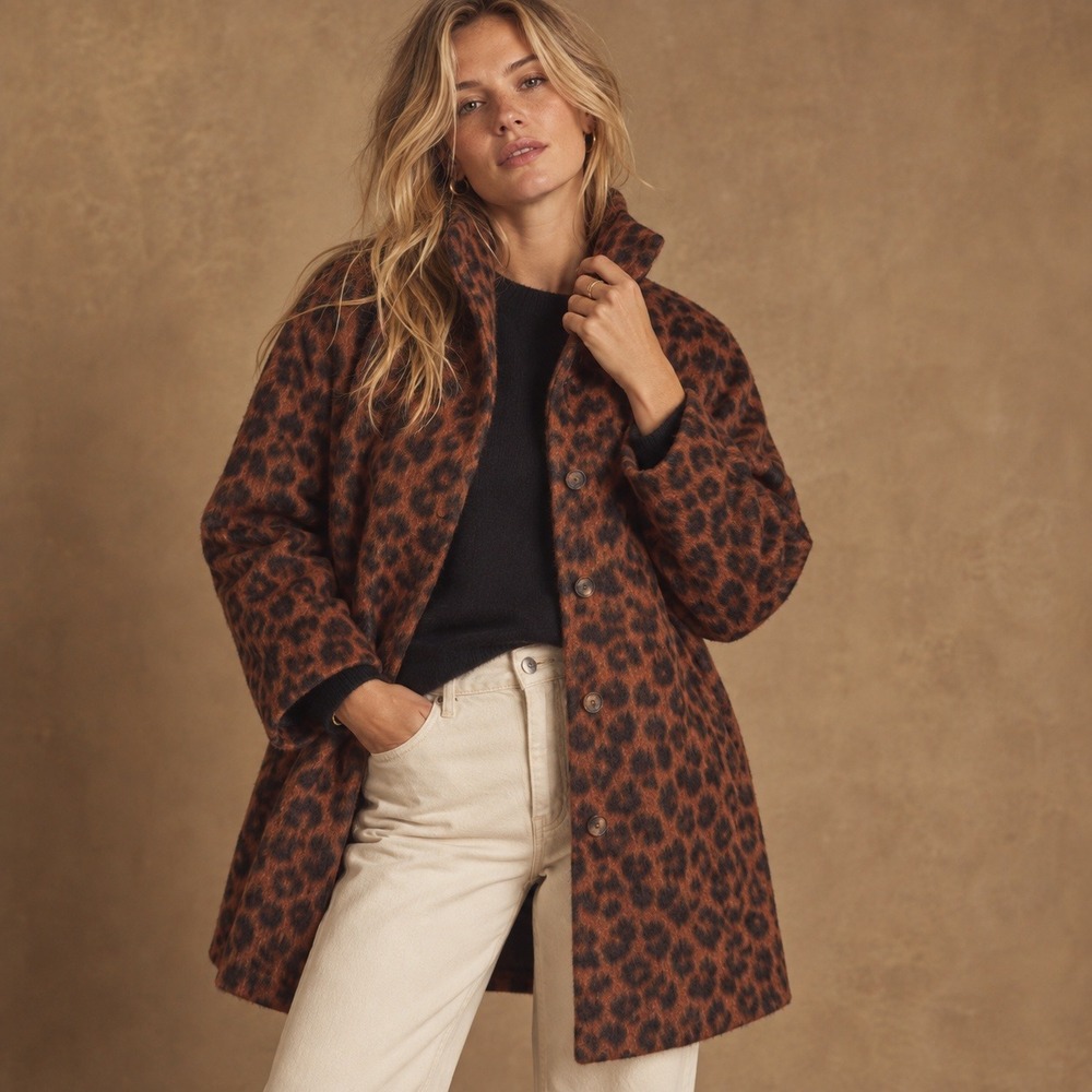 Marine Layer Leopard Print Cocoon Coat Wool Blend Sz S NWT